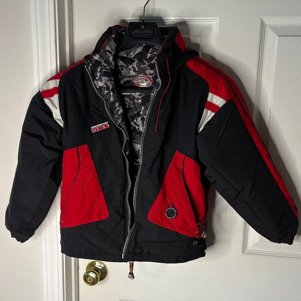 Obermeyer Kids Reversible Ski Snow Jacket Winter Coat - Red and Black Sz 8